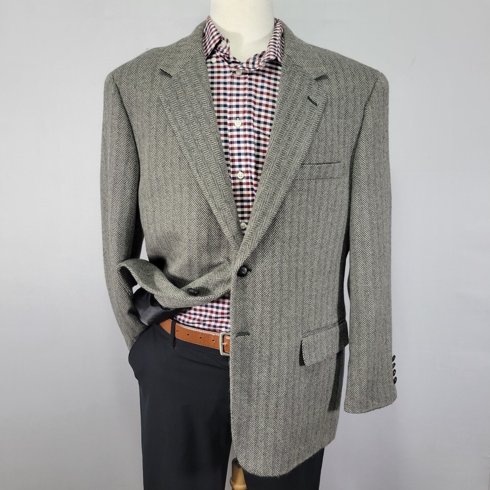 Savile Row Men's Tweed Sport Coat Blazer Two Button Soft Herringbone Wool 44R‎